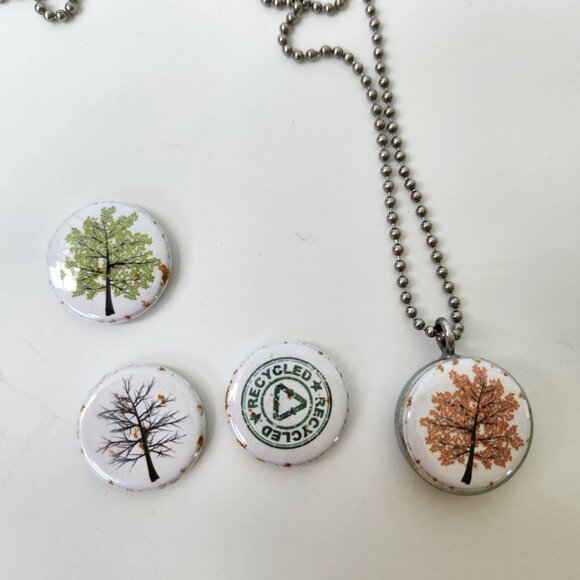 Recycled Magnetic Tree Pendant Locket Necklace Set Handmade Eco Friendly Nature - Picture 4 of 10